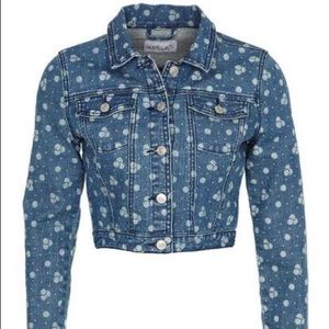 Flower Print Crop Denim Jacket